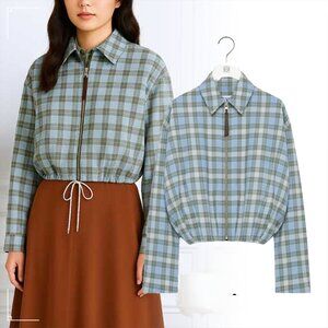 Loewe Blue Wool-Blend Check Draped Jacket